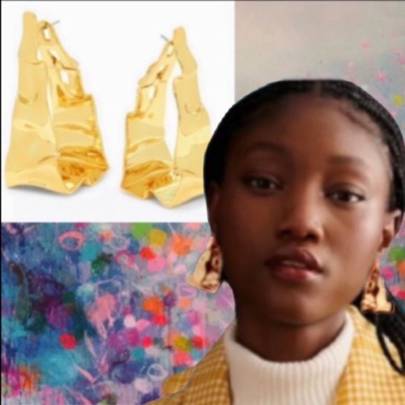 ALEXIS BITTAR • NEW RARE Gold Crumpled Metal 3D Triangle Hoop Hinged Earrings - Picture 5 of 16